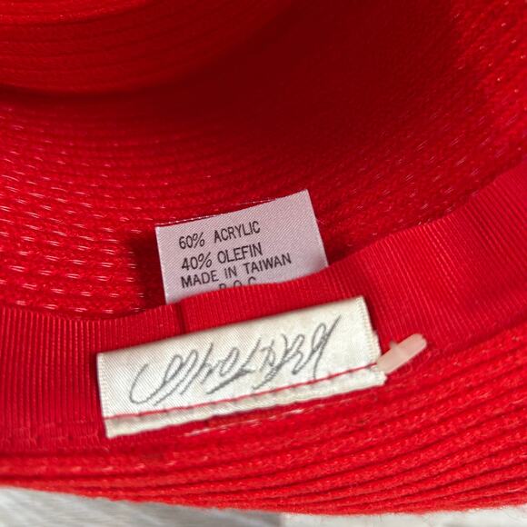 Vintage Red Structured Boater Hat Wide Brim Acrylic Statement Accessory Bold - Picture 6 of 7